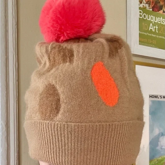 SCOTT & SCOTT LONDON Tan and Pink Pom-Pom Hat (100% Cashmere!) display picture 1